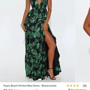 Fashion Nova Leaf Print Maxi Dress - Black and Green